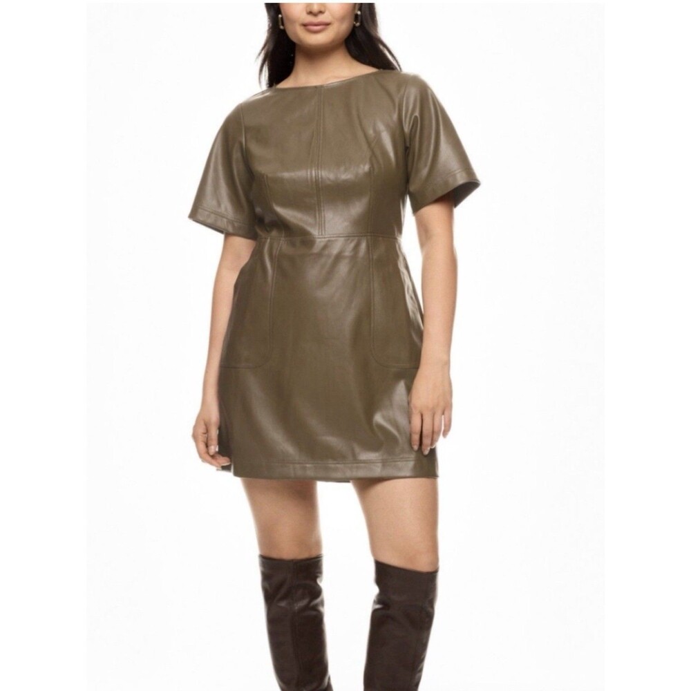 Jason Wu Collective Olive Green Short Sleeve Faux Leather Dress - Women's Sz 10